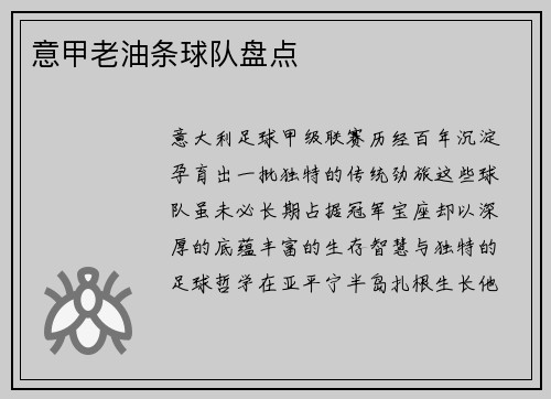 意甲老油条球队盘点